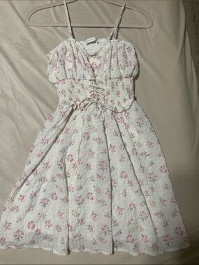 Altar'd State White Sundress with Pink Rose Print
